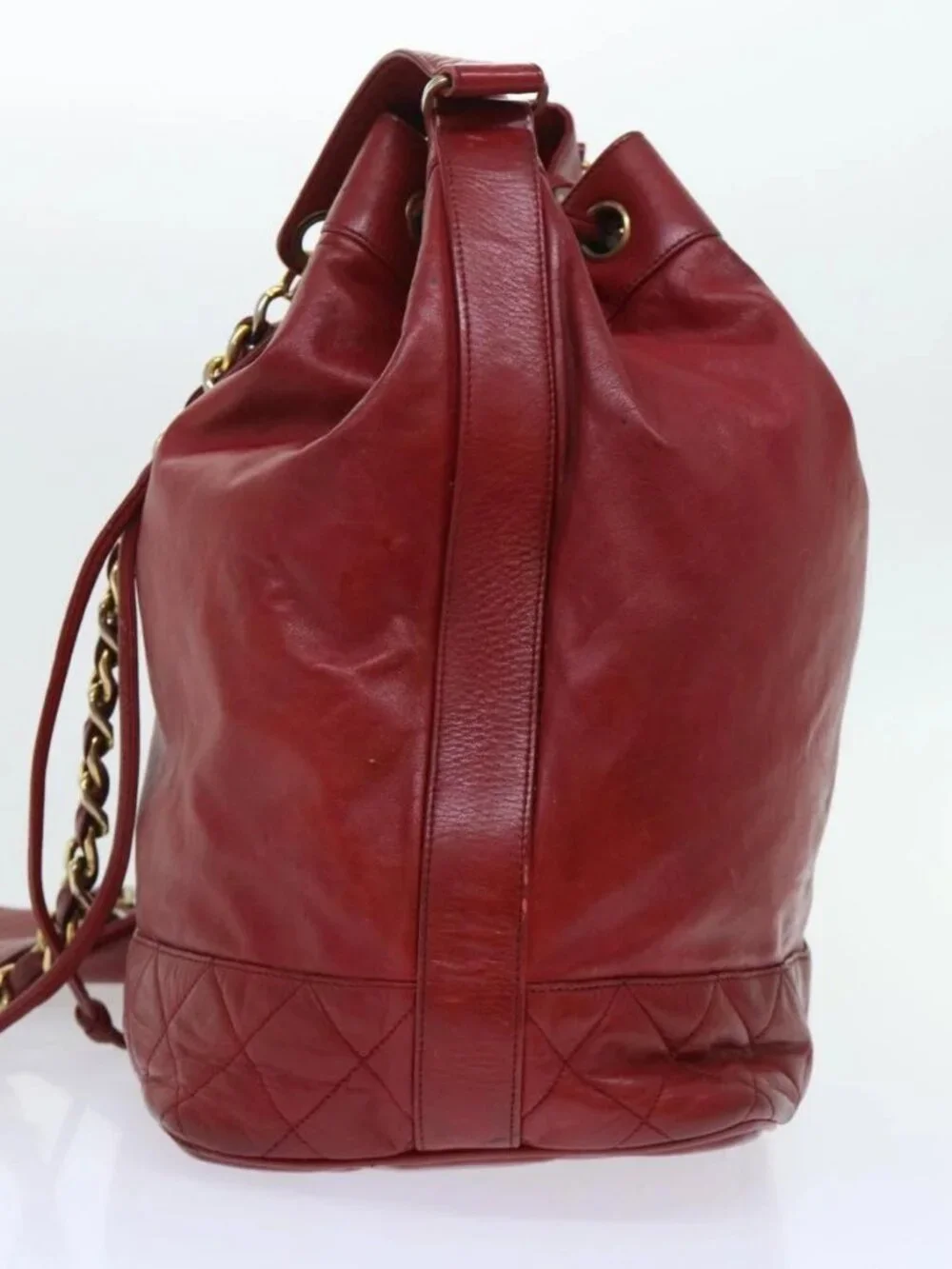 CHANEL Chain Shoulder Bag Lamb Skin Red CC Auth bs7902